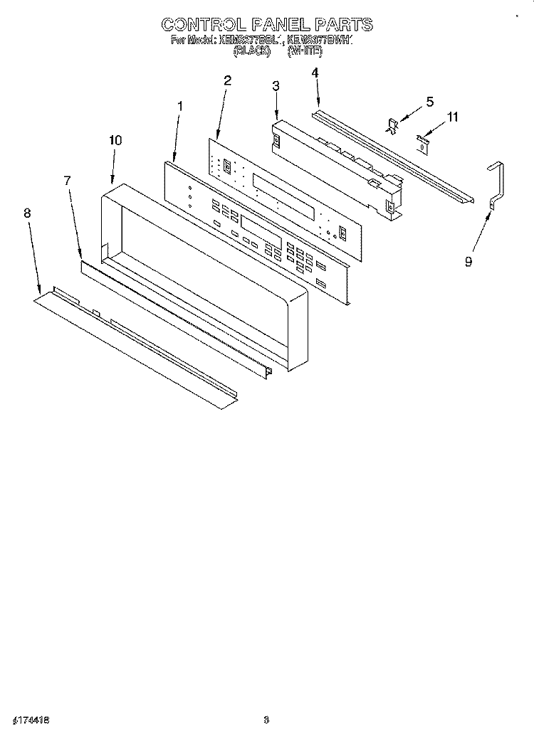CONTROL PANEL, LITERATURE Diagram and Parts List for KEMS377BWH1  KitchenAid Wall Oven