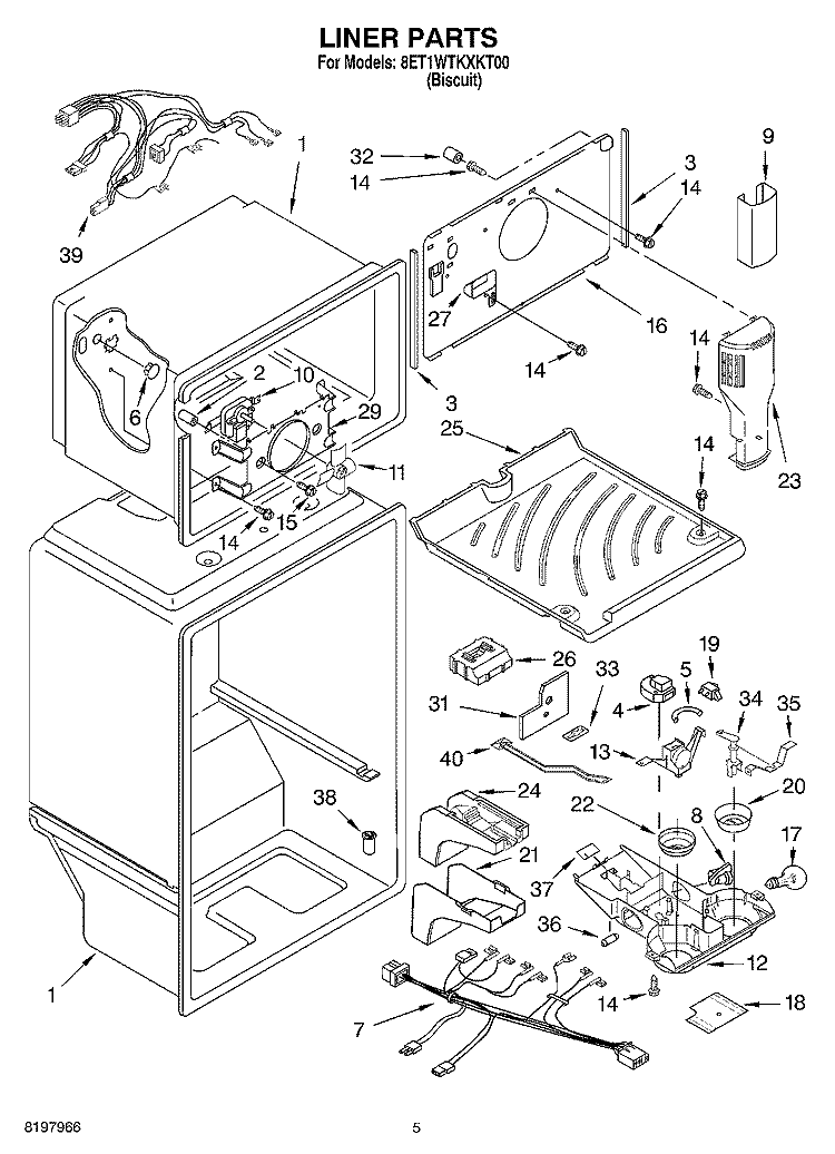 LINER Diagram and Parts List for 8ET1WTKXKT00  Whirlpool Refrigerator