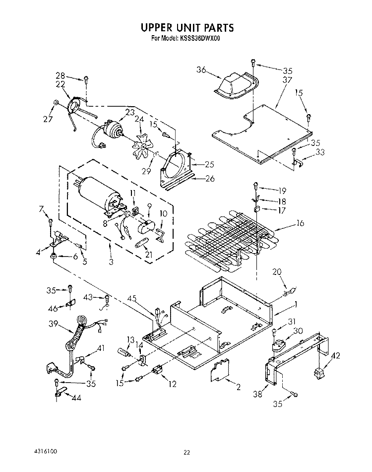 UPPER UNIT Diagram and Parts List for KSSS36DWX00  KitchenAid Refrigerator