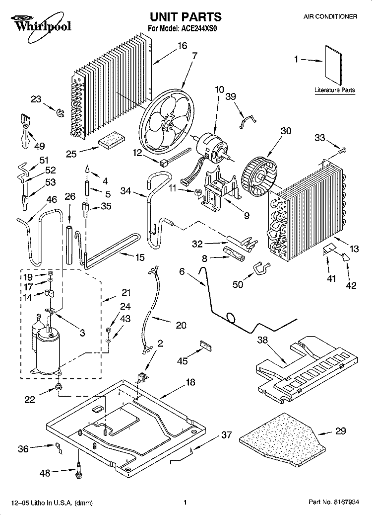 UNIT PARTS Diagram and Parts List for ACE244XS0  Whirlpool Air Conditioner