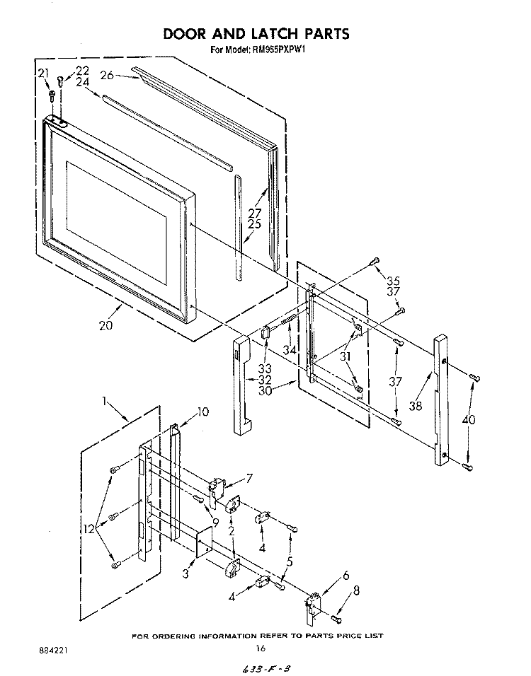 DOOR AND LATCH Diagram and Parts List for RM955PXPW1  Whirlpool Microwave Oven Combo