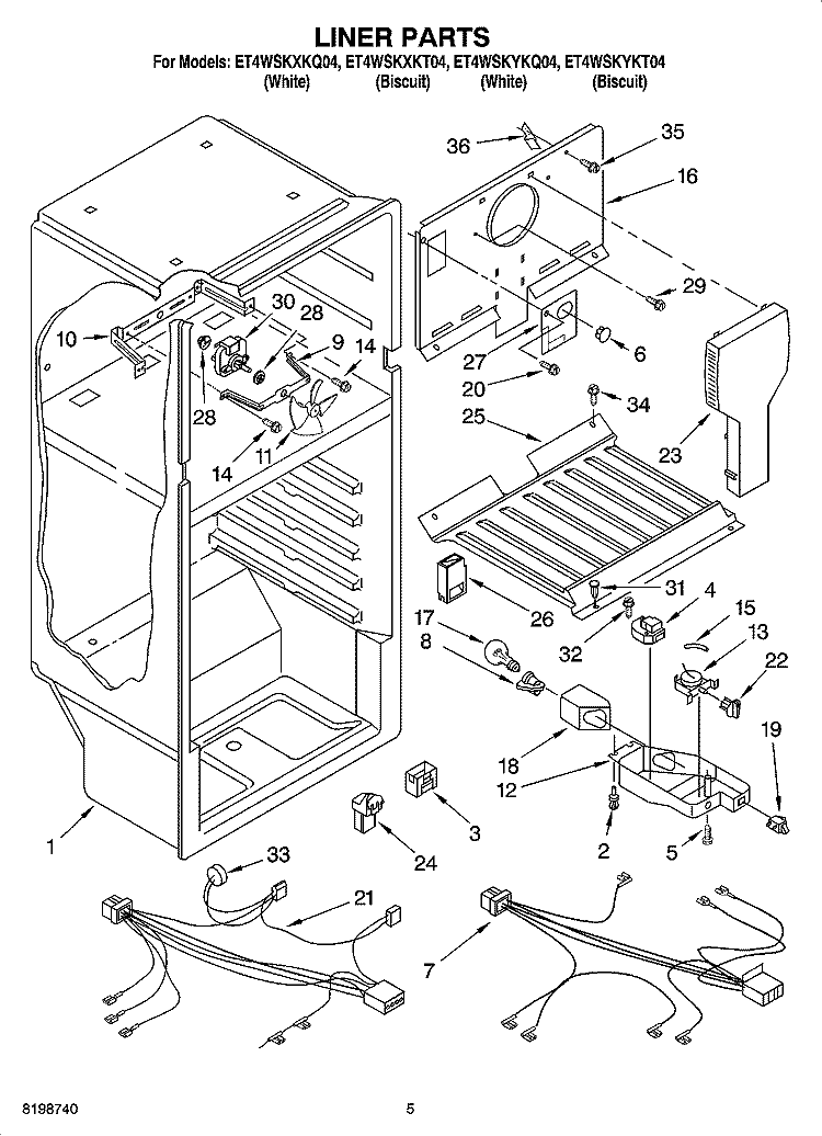 LINER PARTS Diagram and Parts List for ET4WSKYKT04  Whirlpool Refrigerator