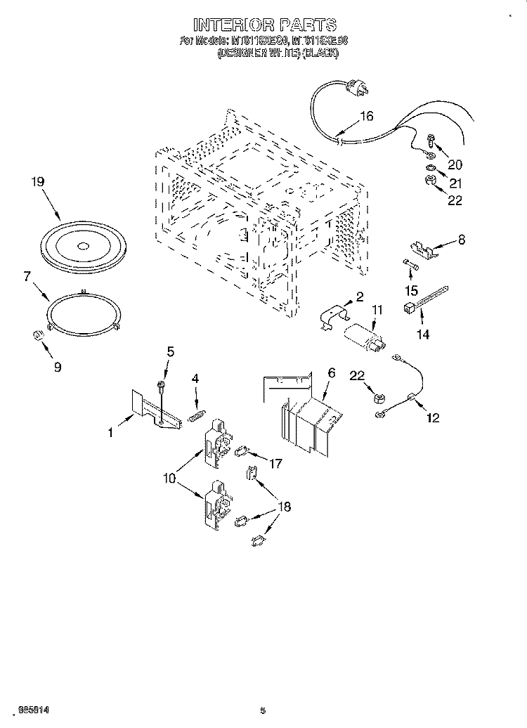 INTERIOR Diagram and Parts List for MT8118XEB0  Whirlpool Microwave
