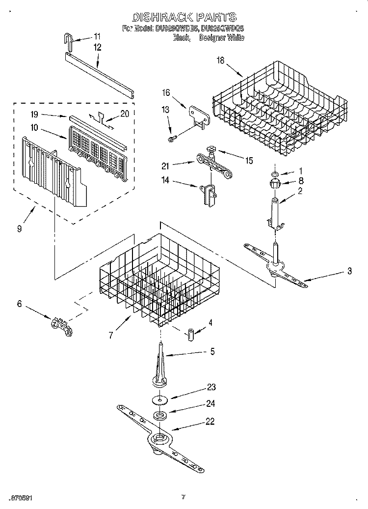 DISHRACK Diagram and Parts List for DU925QWDQ5  Whirlpool Dishwasher