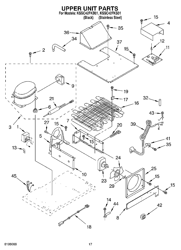 UPPER UNIT Diagram and Parts List for KSSC42FKB01  KitchenAid Refrigerator