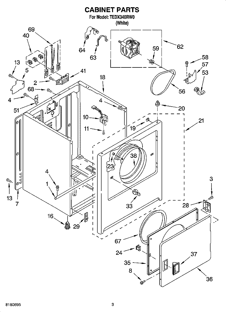 CABINET PARTS Diagram and Parts List for TEDX340RW0  Estate Dryer