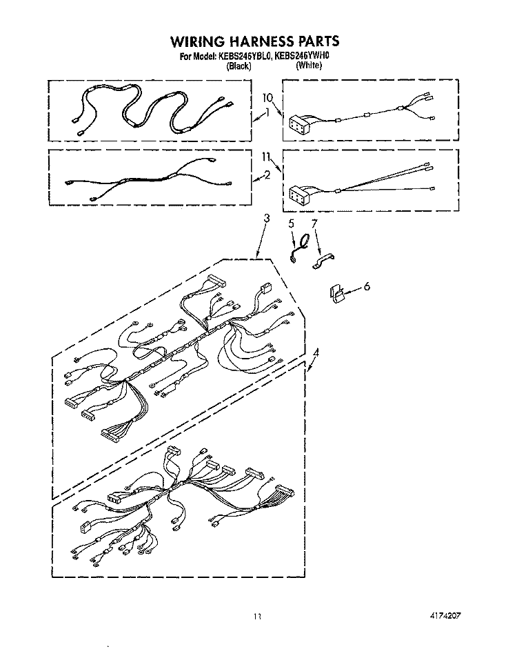 WIRING HARNESS Diagram and Parts List for KEBS246YBL0  KitchenAid Wall Oven