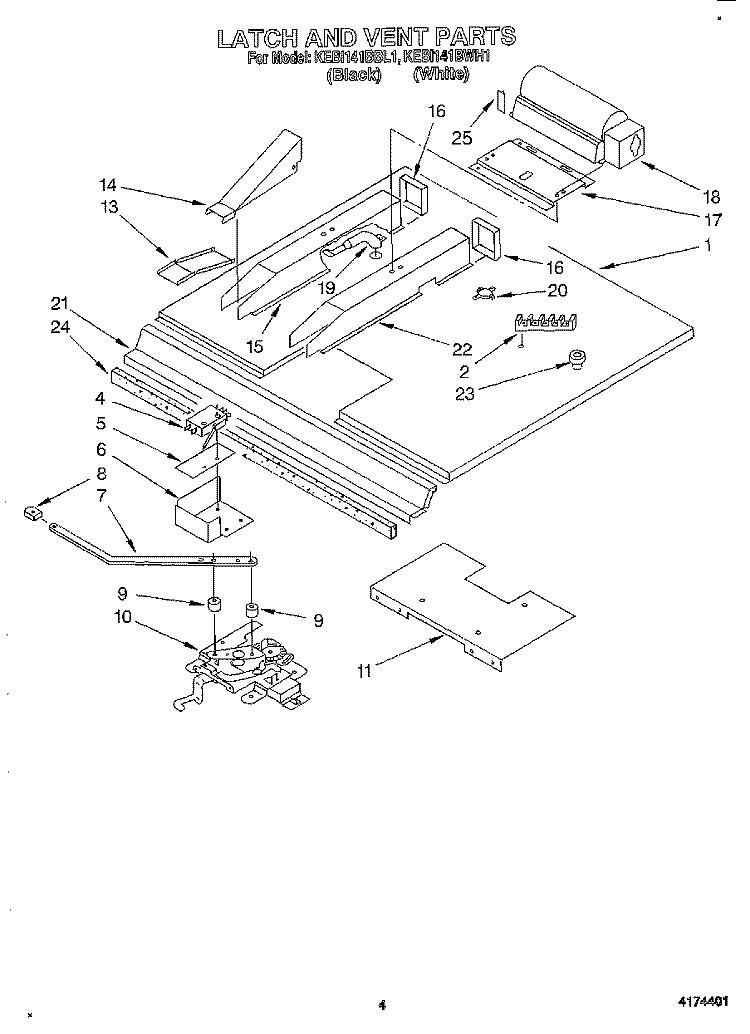 LATCH AND VENT Diagram and Parts List for KEBI141BBL1  KitchenAid Wall Oven