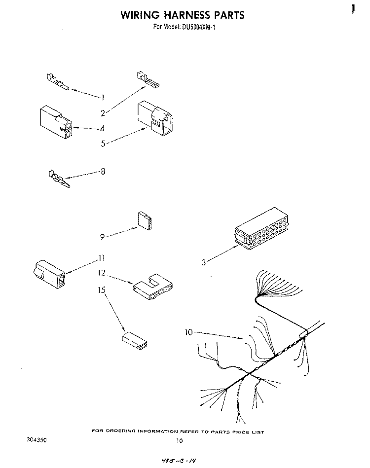 WIRING HARNESS Diagram and Parts List for DU5004XM1  Whirlpool Dishwasher