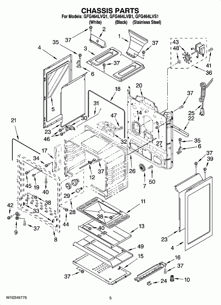 CHASSIS PARTS Diagram and Parts List for GFG464LVB1  Whirlpool Range