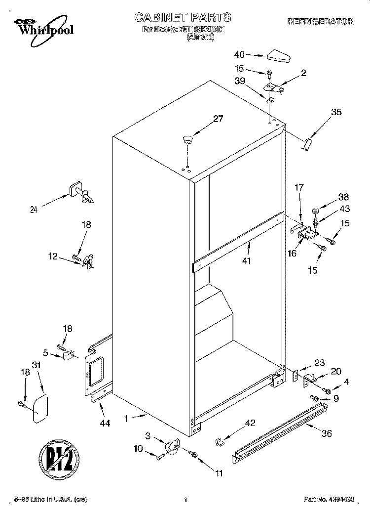 CABINET Diagram and Parts List for 7ET18ZKXDN01  Whirlpool Refrigerator