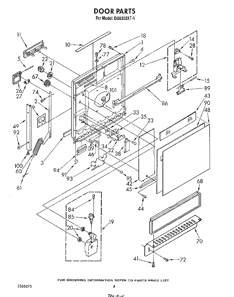 DOOR Diagram and Parts List for DU8350XT1  Whirlpool Dishwasher