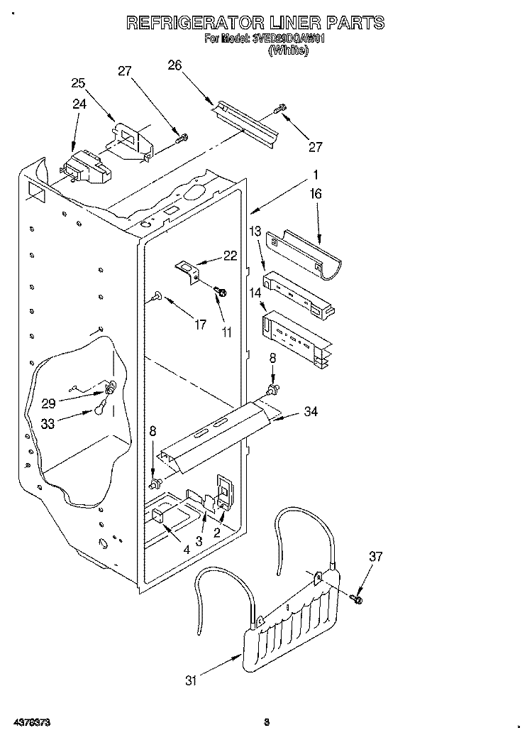 REFRIGERATOR LINER Diagram and Parts List for 3VED29DQAW01  Whirlpool Refrigerator