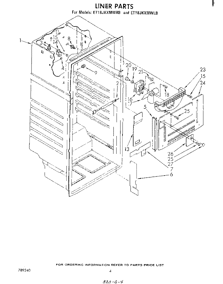 LINER Diagram and Parts List for ET18JKXMWRB  Whirlpool Refrigerator