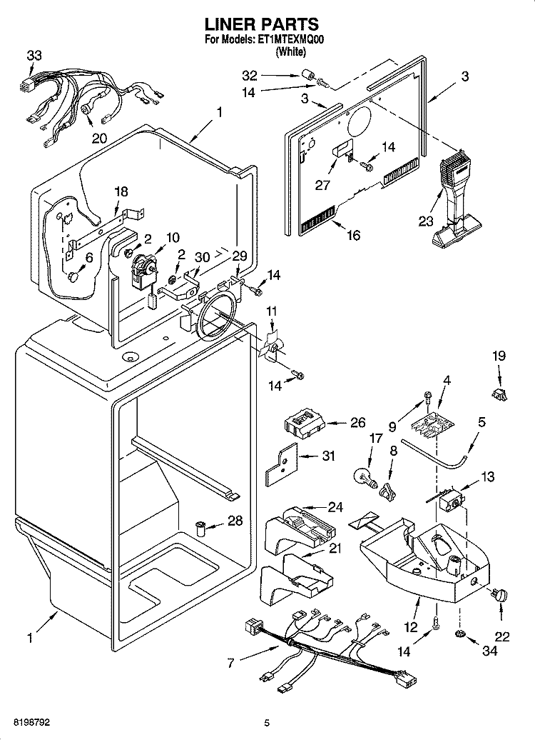 LINER PARTS Diagram and Parts List for ET1MTEXMQ00  Whirlpool Refrigerator