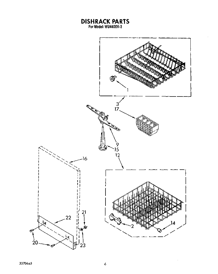 DISHRACK Diagram and Parts List for WU4400V3  Roper Dishwasher