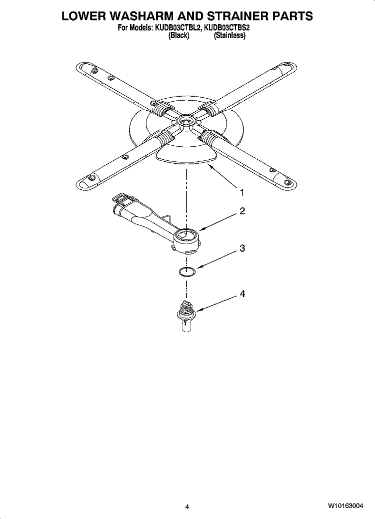 LOWER WASHARM AND STRAINER PARTS Diagram and Parts List for KUDB03CTBS2  KitchenAid Dishwasher