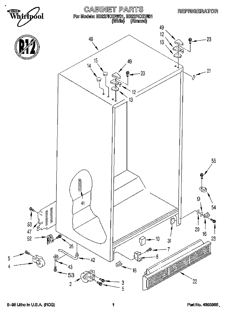 CABINET Diagram and Parts List for ED22PKXDW01  Whirlpool Refrigerator