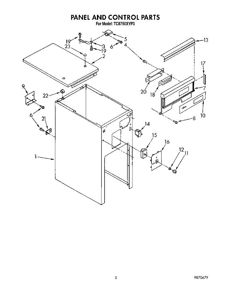 PANEL AND CONTROL Diagram and Parts List for TC8750XYP3  Whirlpool Trash Compactor