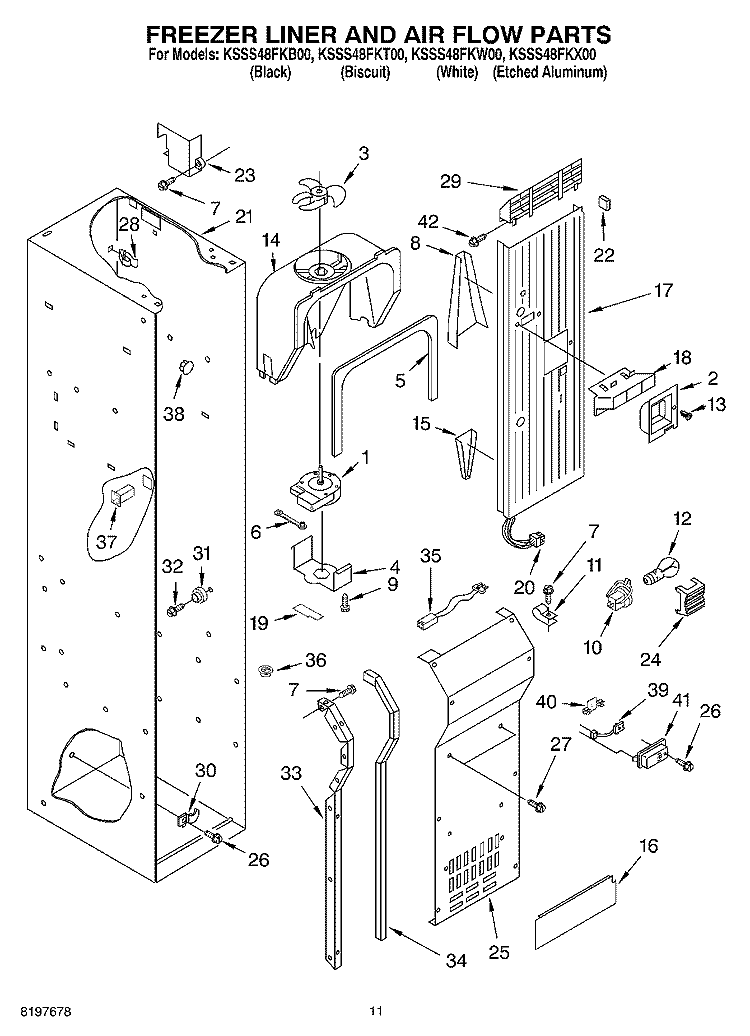 FREEZER LINER AND AIR FLOW Diagram and Parts List for KSSS48FKT00  KitchenAid Refrigerator