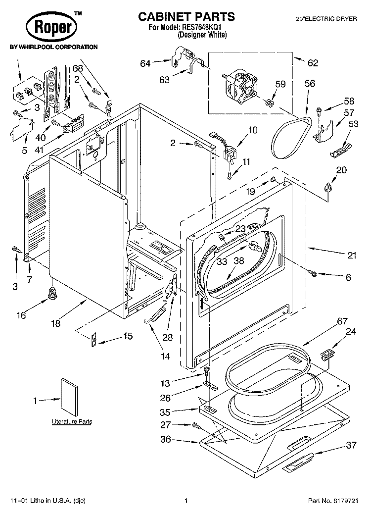 SECTION Diagram and Parts List for RES7648KQ1  Roper Dryer