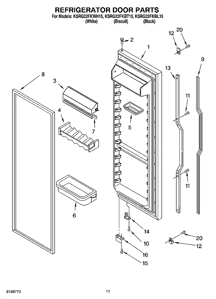 REFRIGERATOR DOOR PARTS Diagram and Parts List for KSRG22FKBL15  KitchenAid Refrigerator