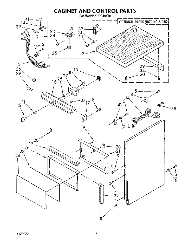 CABINET AND CONTROL Diagram and Parts List for KUCS181T0  KitchenAid Trash Compactor