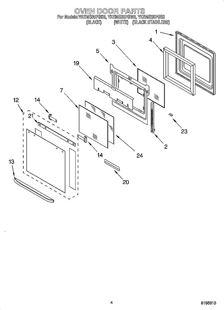 OVEN DOOR PARTS Diagram and Parts List for YKEMS307GW2  KitchenAid Microwave Oven Combo