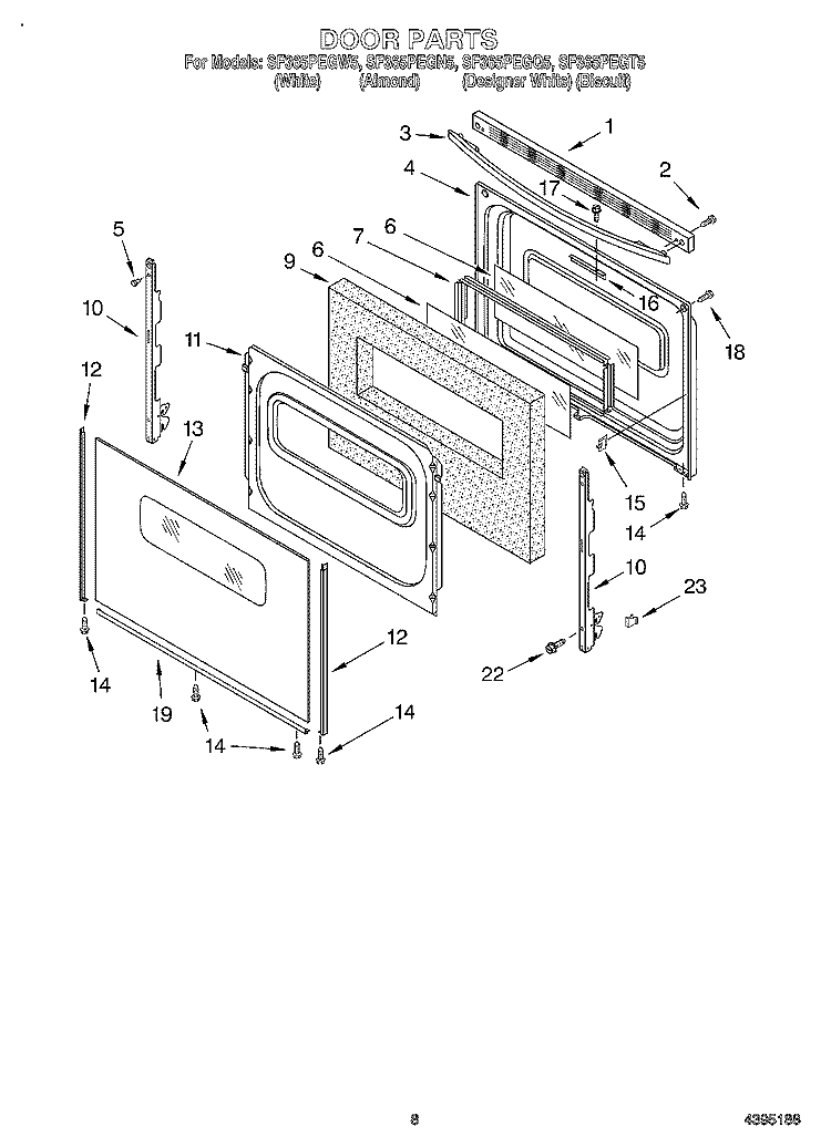 DOOR, OPTIONAL Diagram and Parts List for SF365PEGT5  Whirlpool Range