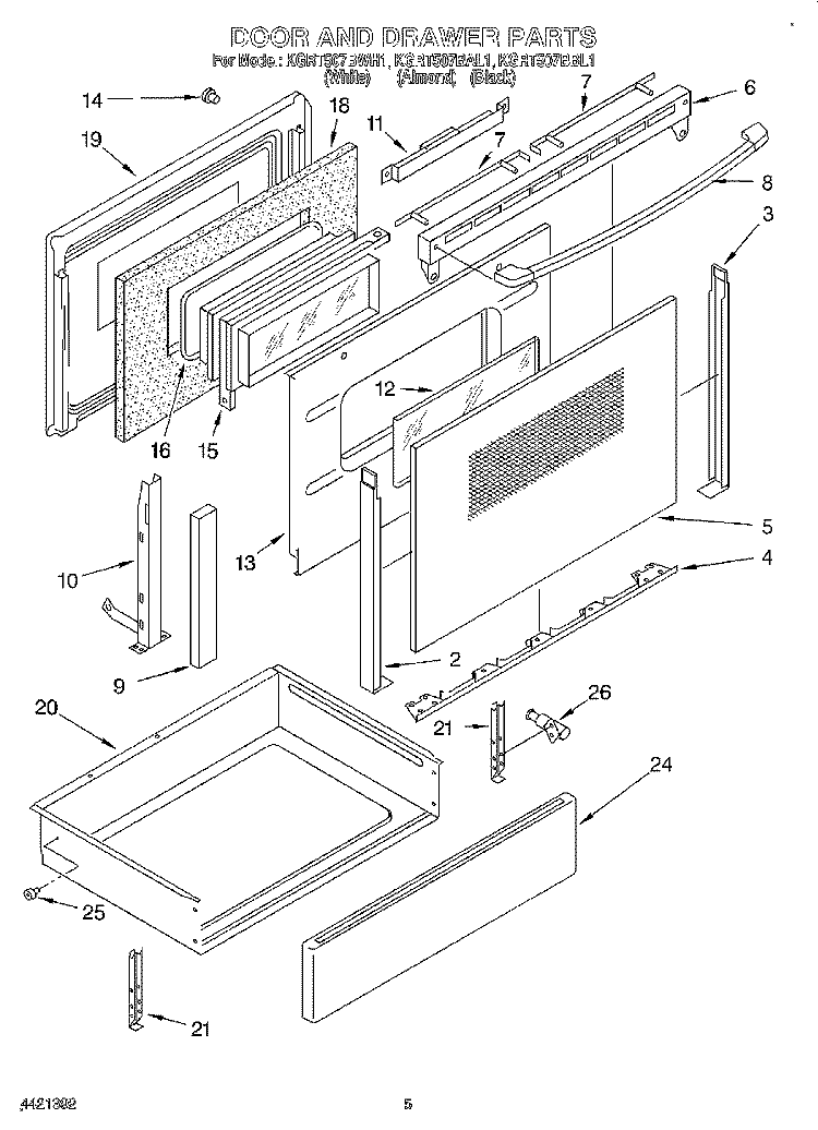 DOOR & DRAWER Diagram and Parts List for KGRT507BAL1  KitchenAid Range