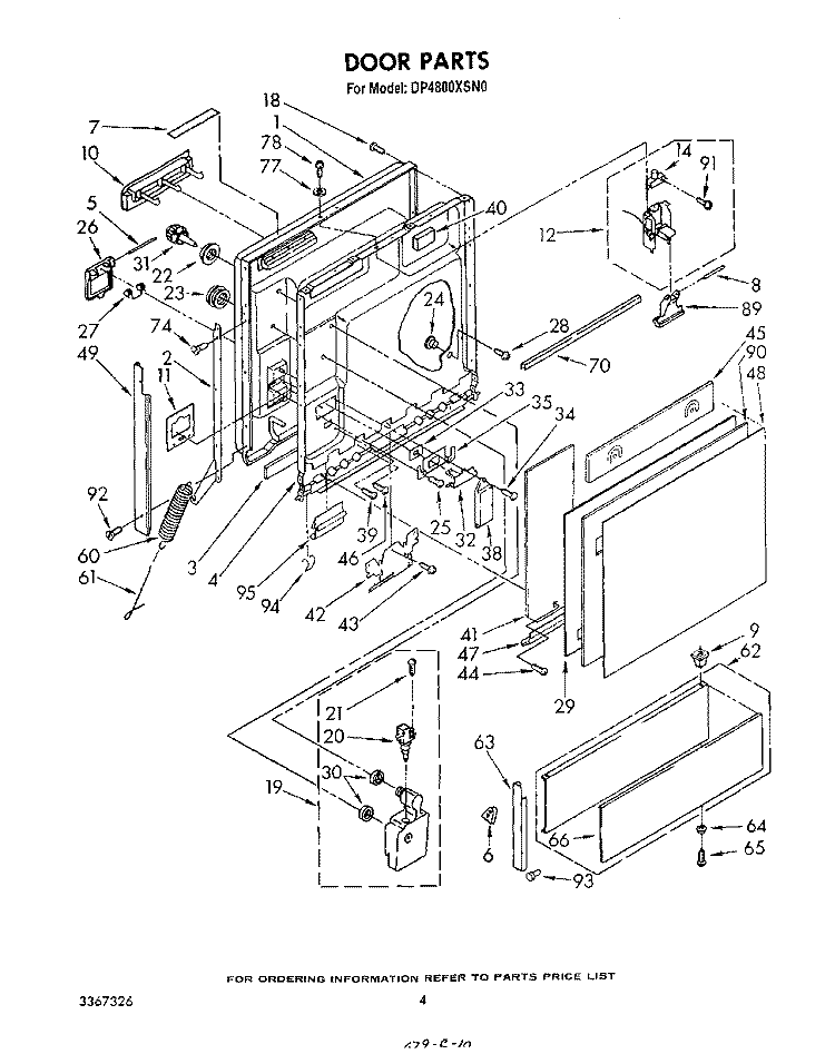 DOOR Diagram and Parts List for DP4800XSW0  Whirlpool Dishwasher
