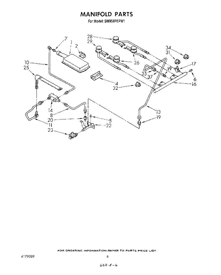 MANIFOLD Diagram and Parts List for SM958PEPW1  Whirlpool Range