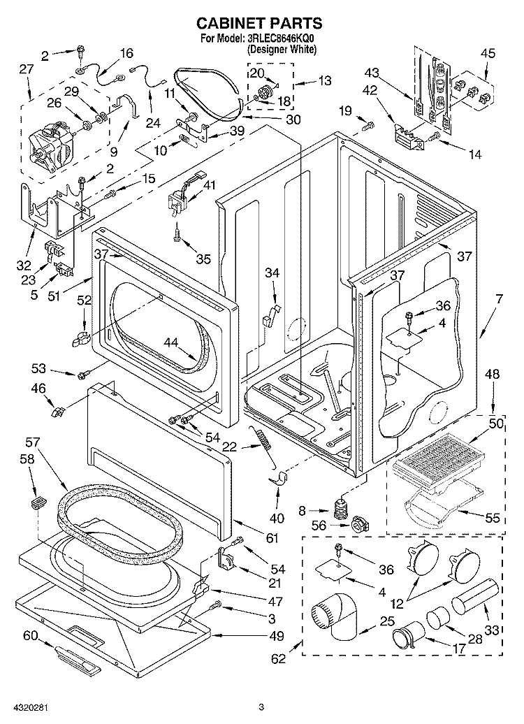 SECTION Diagram and Parts List for 3RLEC8646KQ0  Whirlpool Dryer