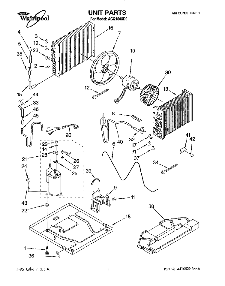 UNIT, LITERATURE Diagram and Parts List for ACQ184XD0  Whirlpool Air Conditioner