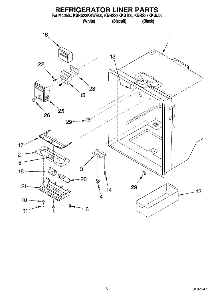 REFRIGERATOR LINER Diagram and Parts List for KBRS22KKBT00  KitchenAid Refrigerator