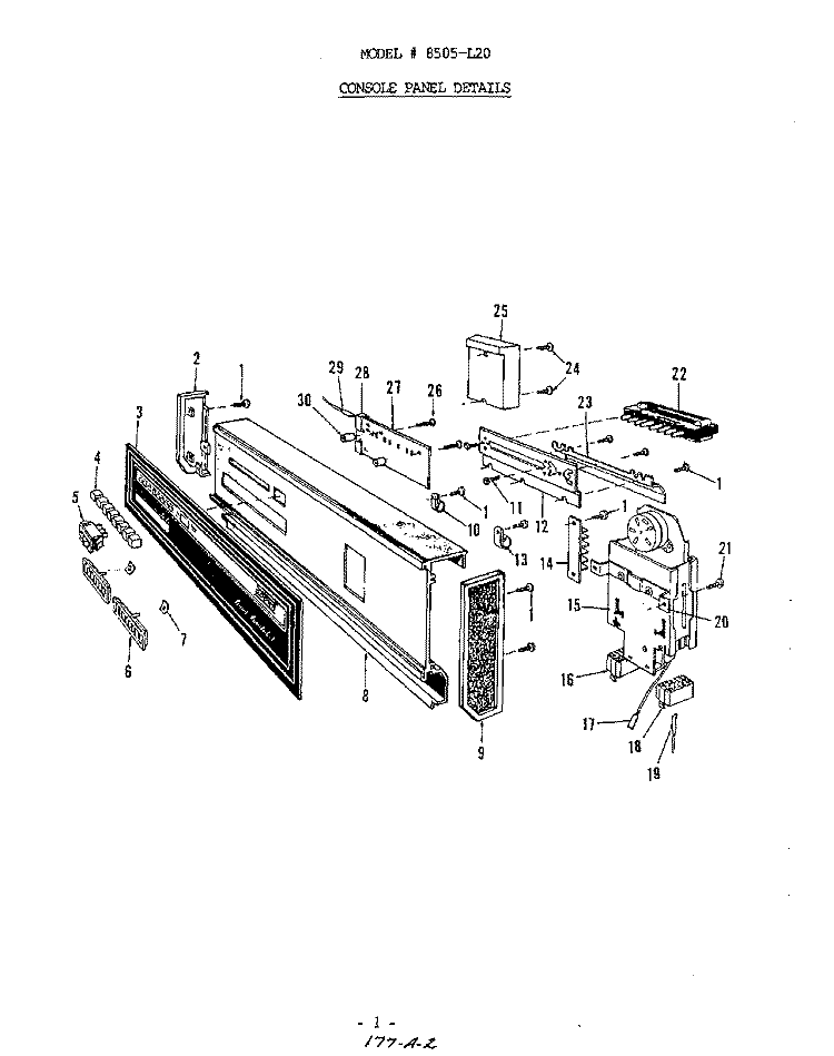 CONSOLE PANEL Diagram and Parts List for 8505L20  Roper Dishwasher
