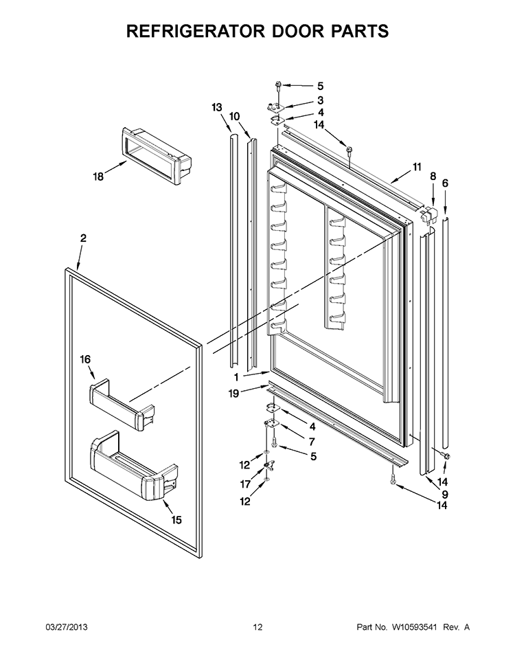 REFRIGERATOR DOOR PARTS Diagram and Parts List for KBLO36FTX07  KitchenAid Refrigerator