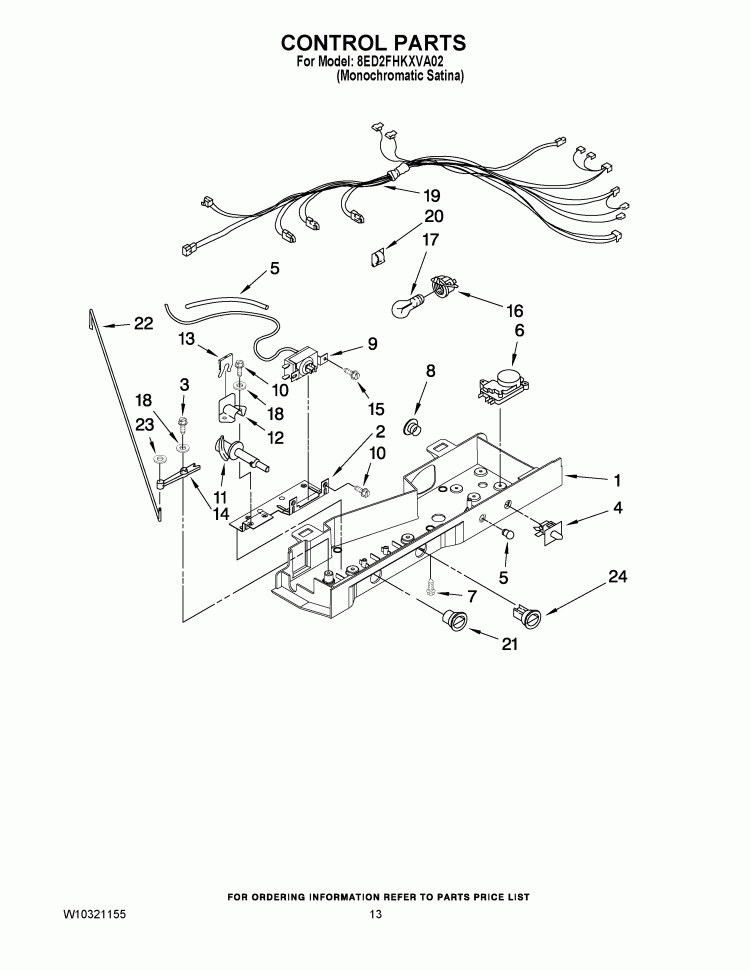 CONTROL PARTS Diagram and Parts List for 8ED2FHKXVA02  Whirlpool Refrigerator
