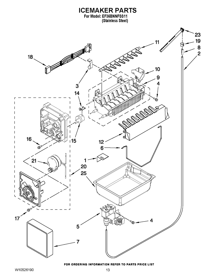 ICEMAKER PARTS Diagram and Parts List for EF36BNNFSS11  Whirlpool Refrigerator