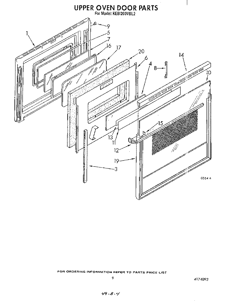 UPPER OVER DOOR Diagram and Parts List for KEBI200VBL2  KitchenAid Wall Oven