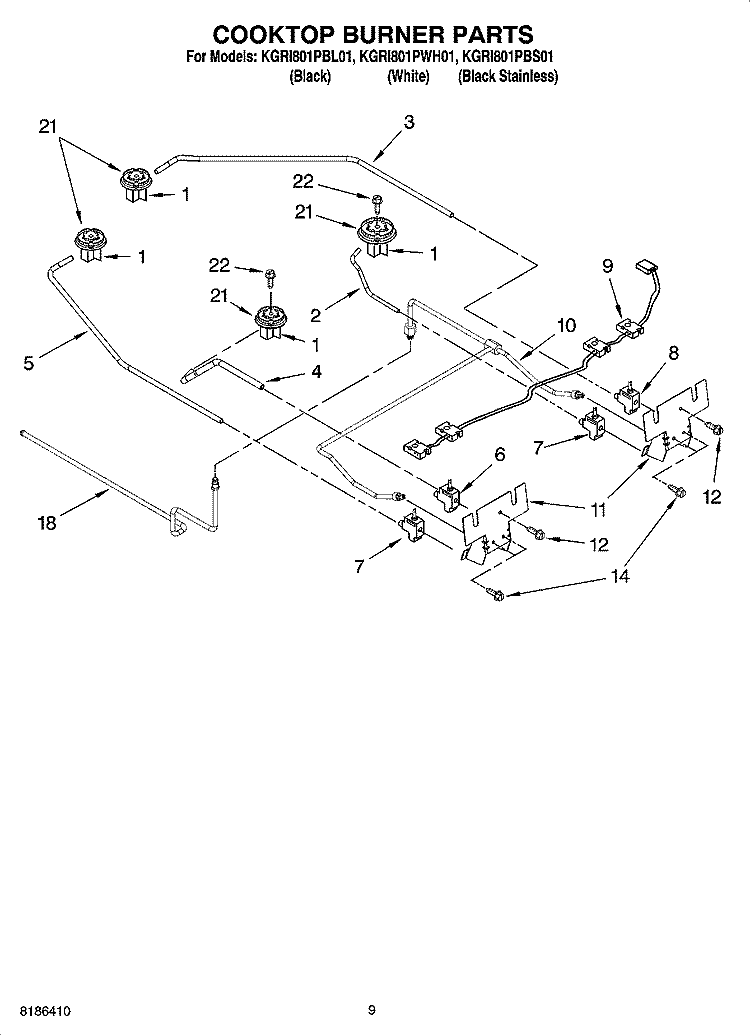COOKTOP BURNER PARTS, OPTIONAL PARTS Diagram and Parts List for KGRI801PBL01  KitchenAid Range