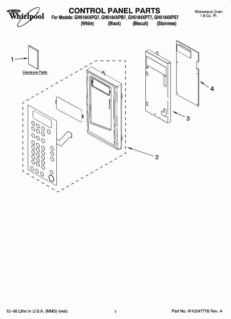 CONTROL PANEL PARTS Diagram and Parts List for GH5184XPQ7  Whirlpool Microwave