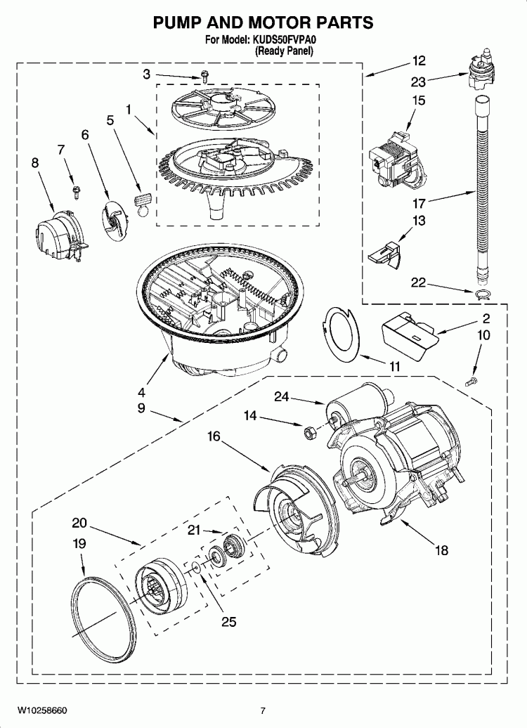 PUMP AND MOTOR PARTS Diagram and Parts List for KUDS50FVPA0  KitchenAid Dishwasher