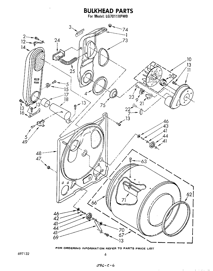 BULKHEAD Diagram and Parts List for LG7011XPW0  Whirlpool Dryer