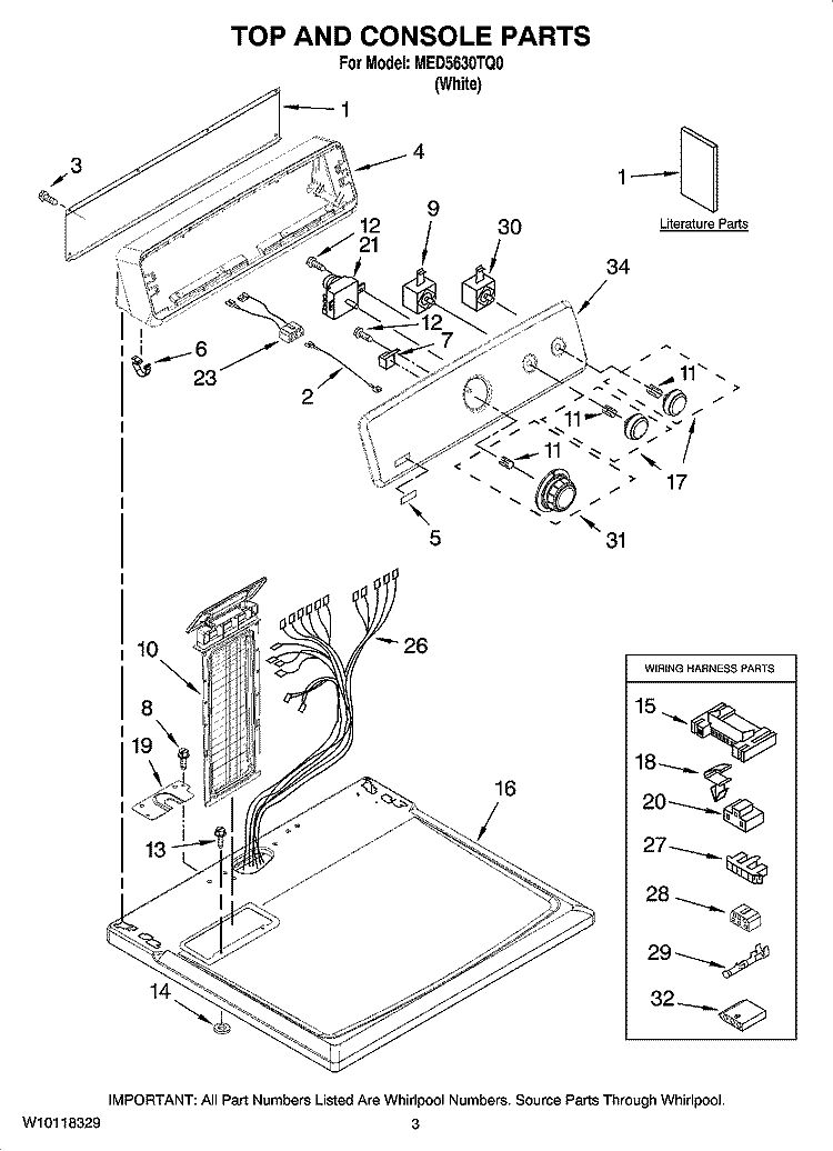 TOP AND CONSOLE PARTS Diagram and Parts List for MED5630TQ0  Maytag Dryer