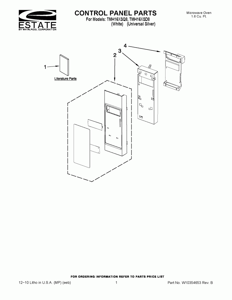 CONTROL PANEL PARTS Diagram and Parts List for TMH16XSQ8  Estate Microwave