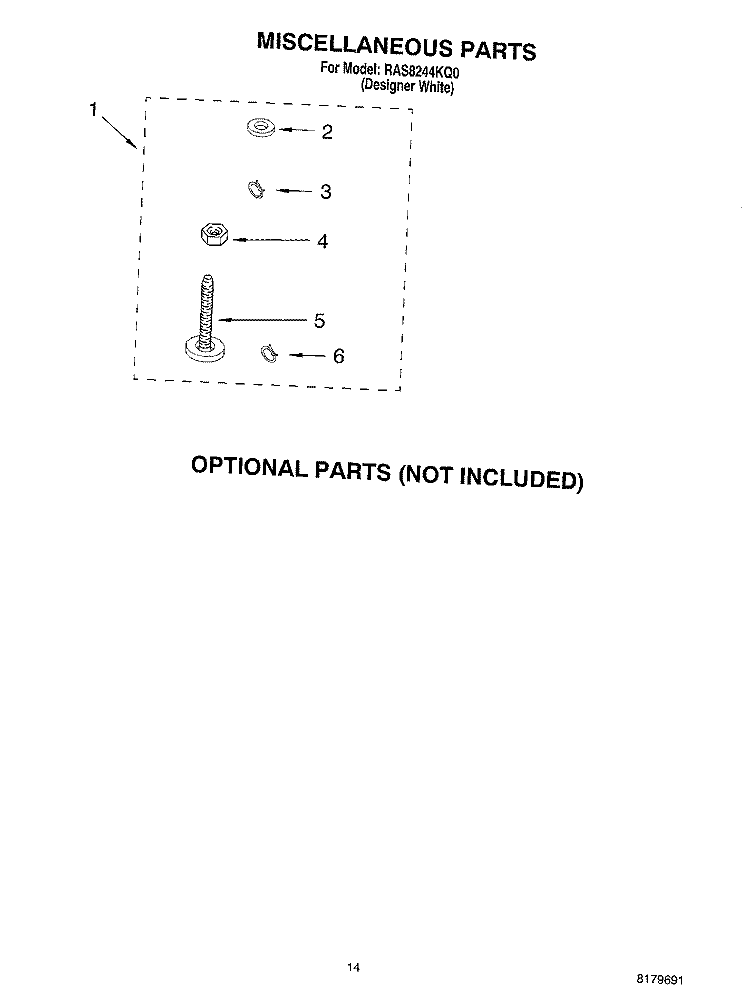 MISCELLANEOUS, OPTIONAL Diagram and Parts List for RAS8244KQ0  Roper Washer