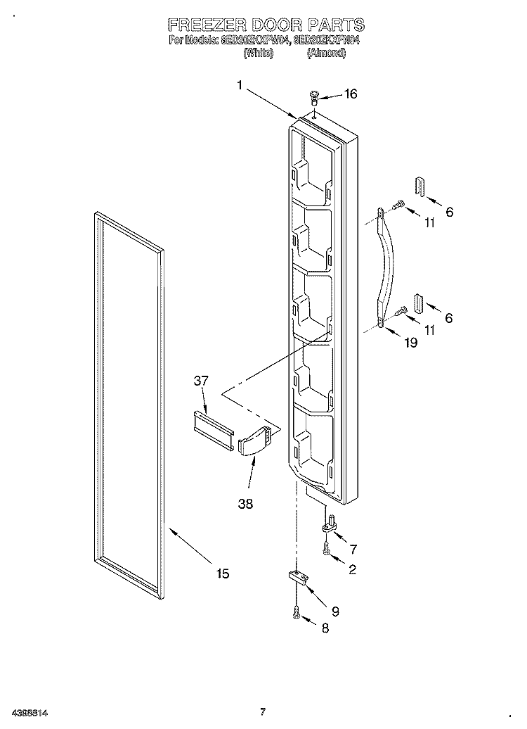 FREEZER DOOR Diagram and Parts List for 8ED20ZKXFW04  Whirlpool Refrigerator