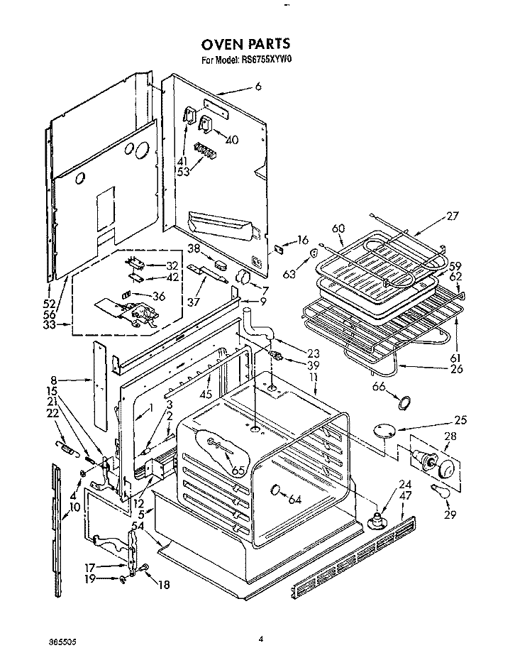 OVEN Diagram and Parts List for RS6755XYW0  Whirlpool Range