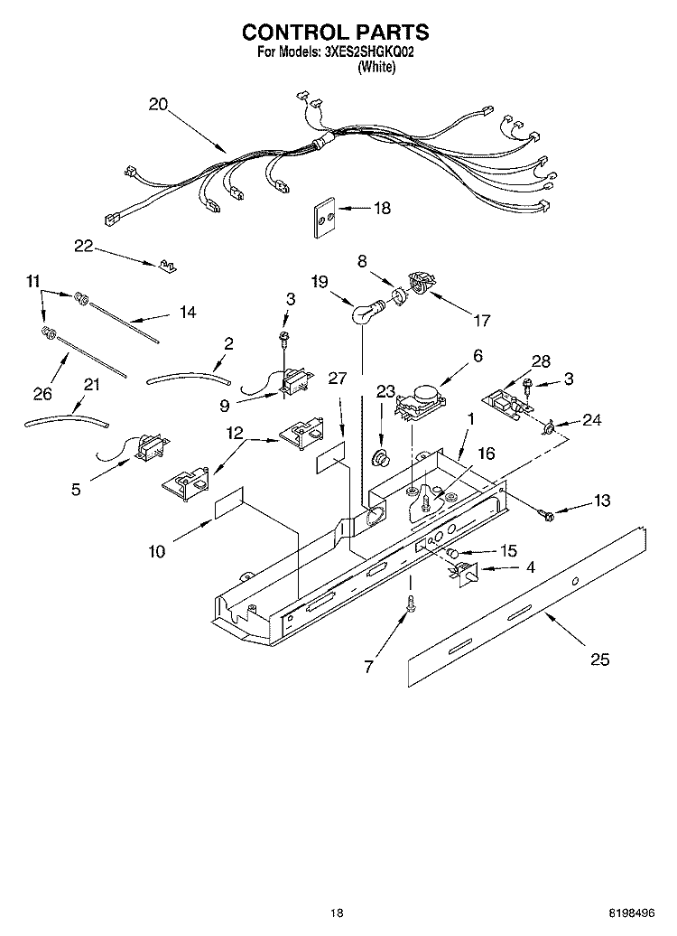 CONTROL PARTS Diagram and Parts List for 3XES2SHGKQ02  Whirlpool Refrigerator